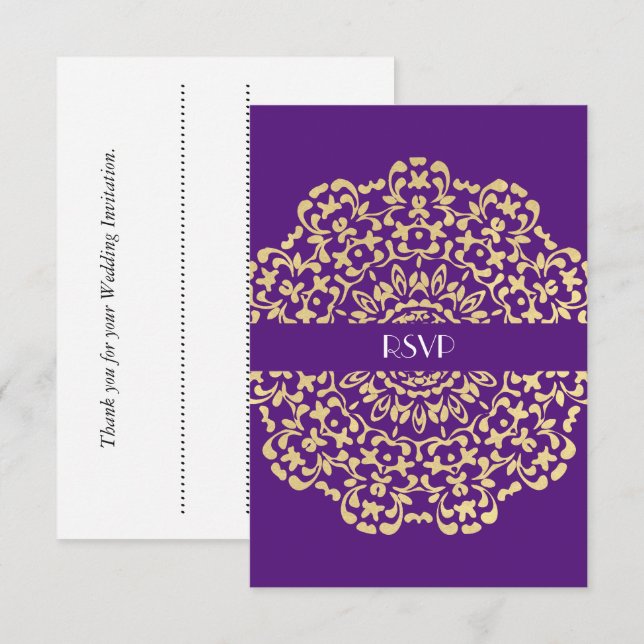 Invitación Deep Purple Gold Elegante Boda de Lacy (Anverso / Reverso)