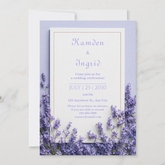 Invitación Deep Purple Lavender Rustic Gold Frame (Anverso)