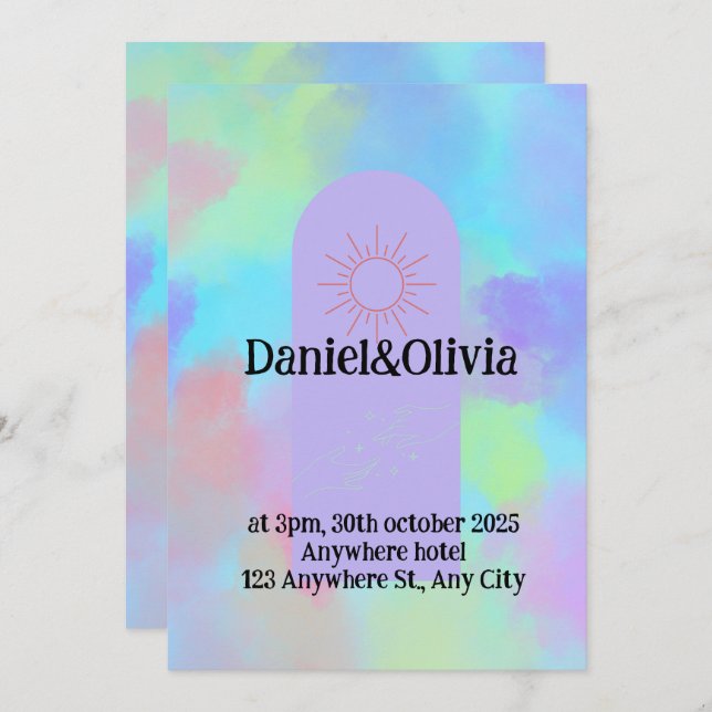 Invitación Deep Purple Soft Weeding Stueding (Anverso / Reverso)