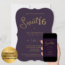 Invitación Deep Purple SWEET 16 Aniversario de Oro Elegante M