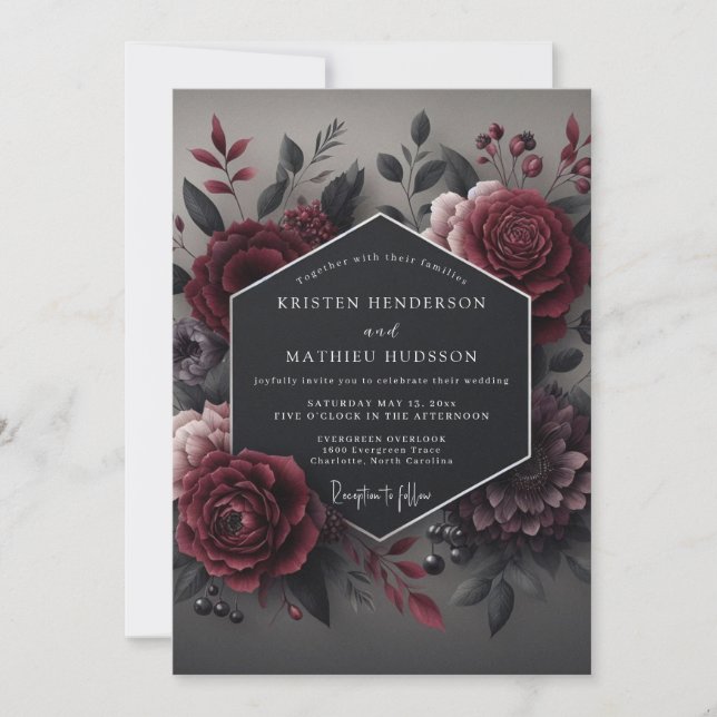 Invitación Deep Red Bloom Romance Wedding (Anverso)