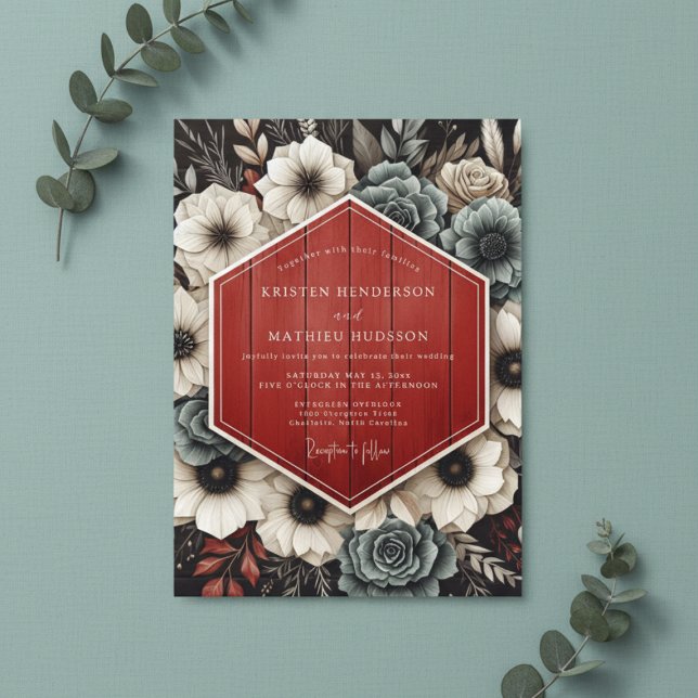 Invitación Deep Red Botanical Opulent Wedding (Subido por el creador)