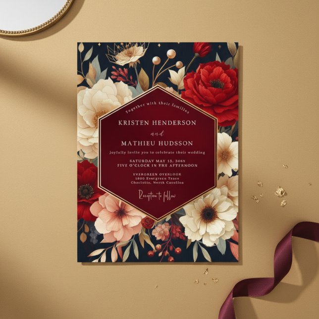 Invitación Deep Red Botanical Opulent Wedding (Subido por el creador)
