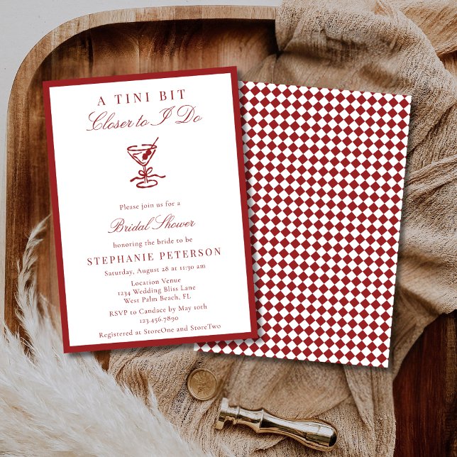 Invitación Deep Red Checkered Old Money Martini Bridal Shower (Subido por el creador)