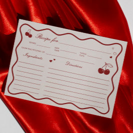 Invitación Deep Red Cherry On Top Bridal Shower Recipe Card
