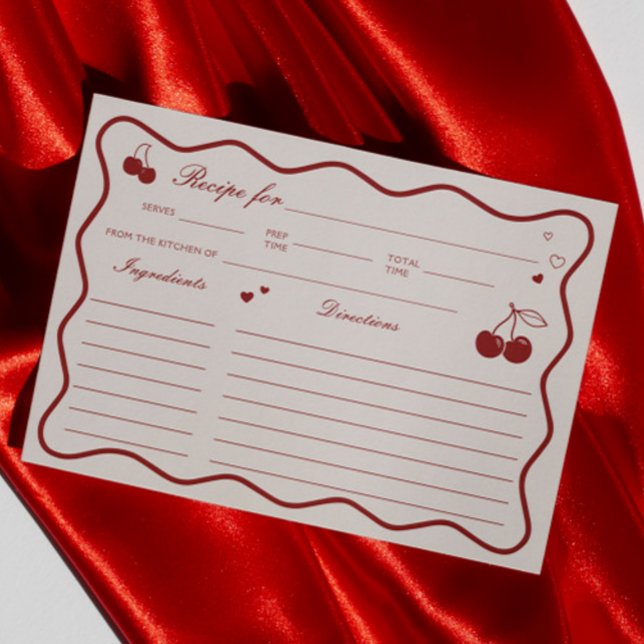 Invitación Deep Red Cherry On Top Bridal Shower Recipe Card (Subido por el creador)