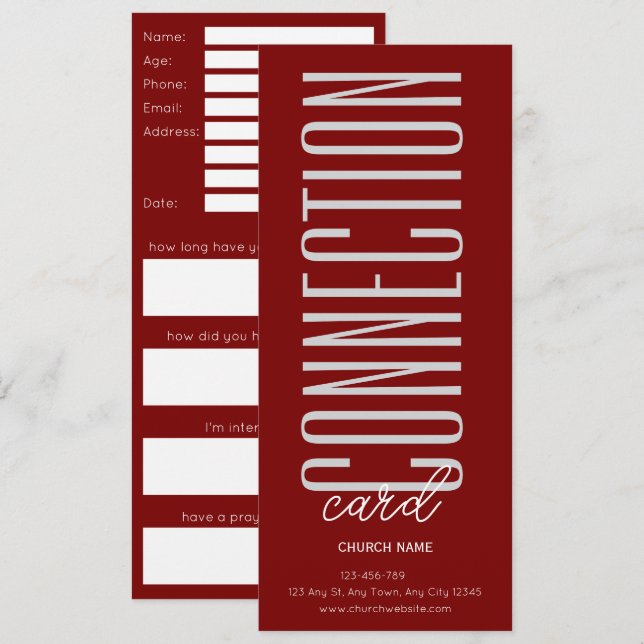 Invitación Deep Red Church Connection Card (Anverso / Reverso)