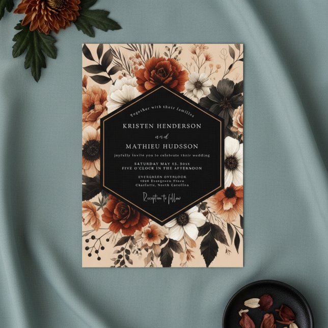 Invitación Deep Red Floral Autumn Romance Wedding (Subido por el creador)