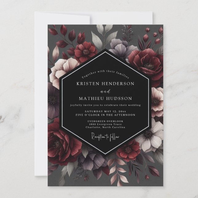 Invitación Deep Red Floral Enchantment Wedding (Anverso)