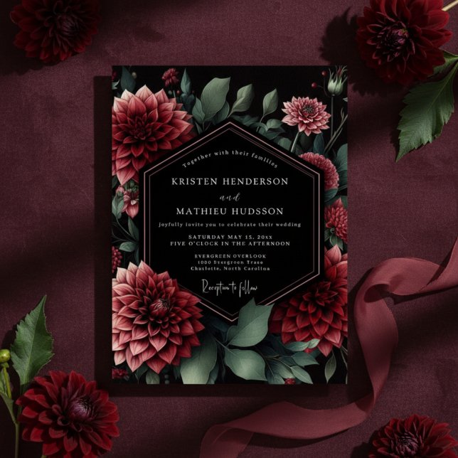 Invitación Deep Red Floral Moody Wedding (Subido por el creador)