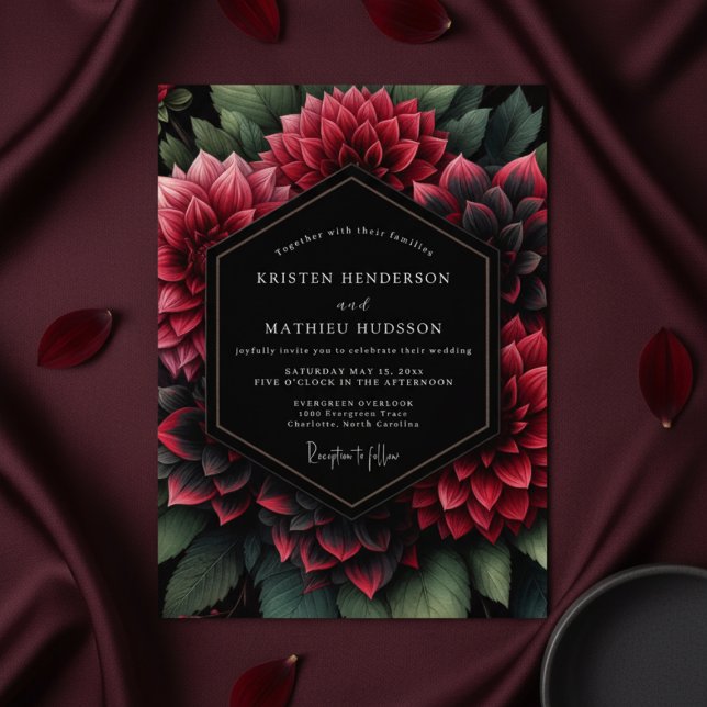 Invitación Deep Red Floral Opulent Wedding (Subido por el creador)
