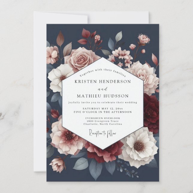 Invitación Deep Red Floral Romance Wedding (Anverso)