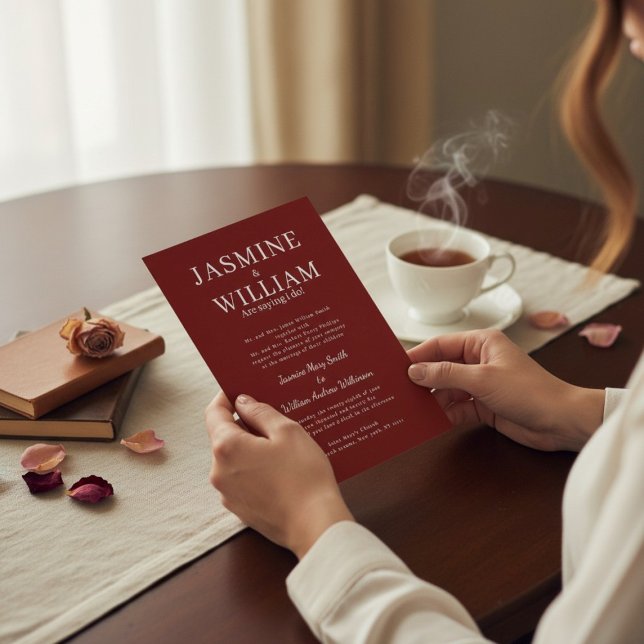 Invitación Deep Red Formal Typography Wedding Invite (Subido por el creador)