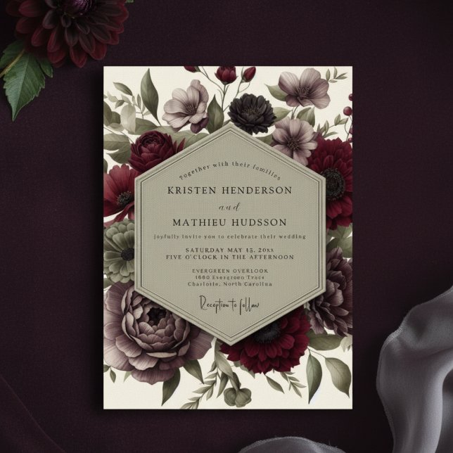 Invitación Deep Red Moody Bloom Wedding (Subido por el creador)