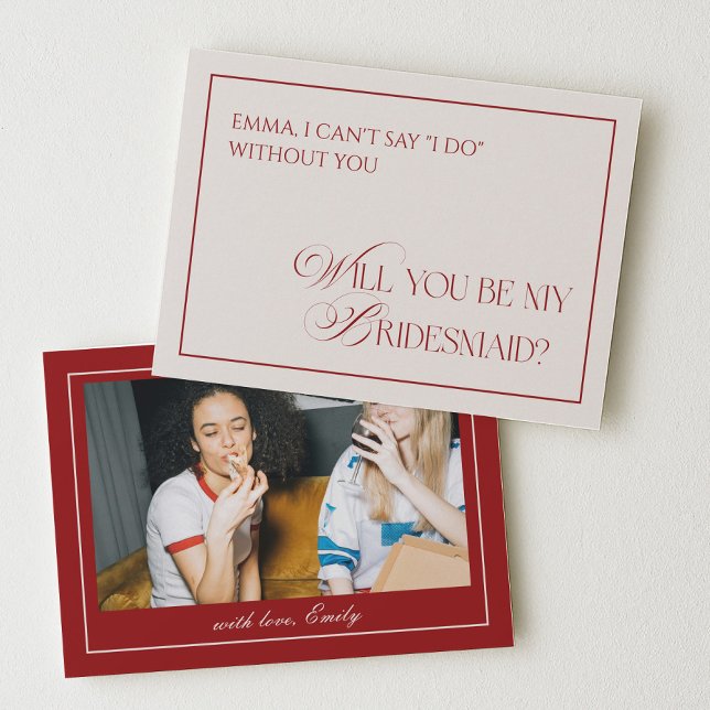 Invitación Deep Red Old Money Will You Be My Bridesmaid Card (Subido por el creador)