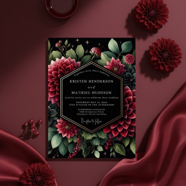 Invitación Deep Red Opulent Bloom Wedding (Subido por el creador)