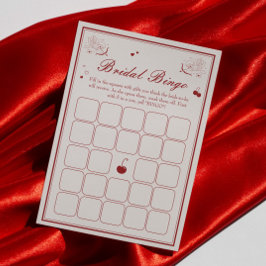 Invitación Deep Red Valentine Bridal Shower Bingo Game Card