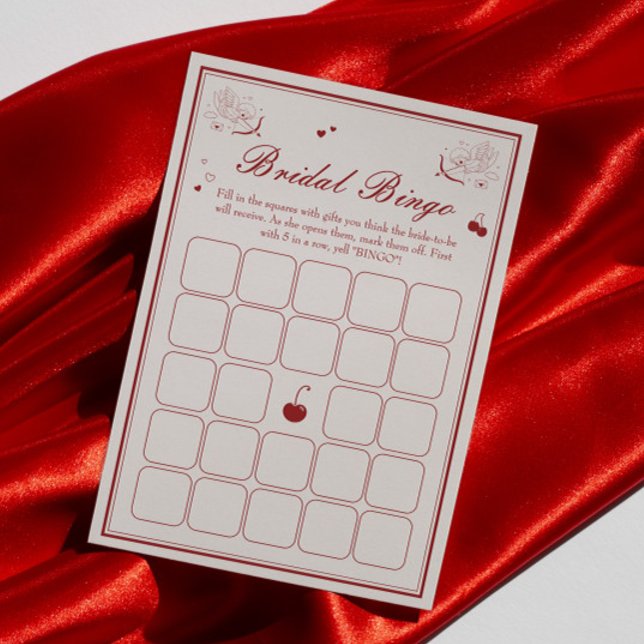 Invitación Deep Red Valentine Bridal Shower Bingo Game Card (Subido por el creador)