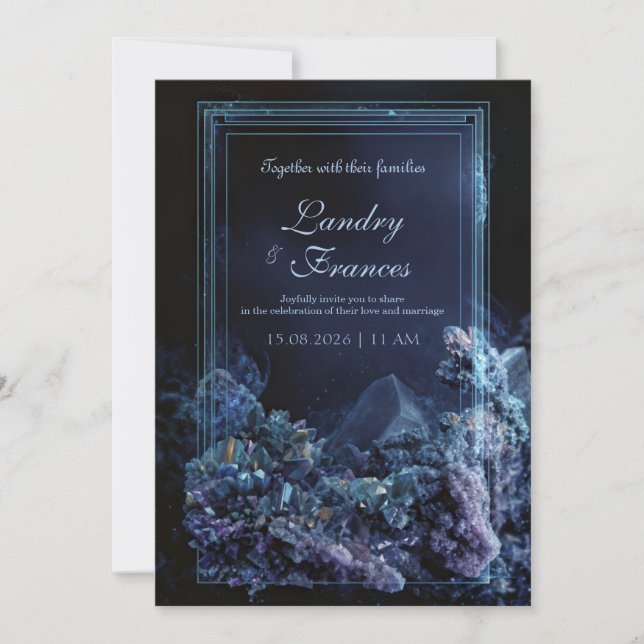 Invitación Deep Teal Amethyst Crystal Neon Frame Wedding (Anverso)