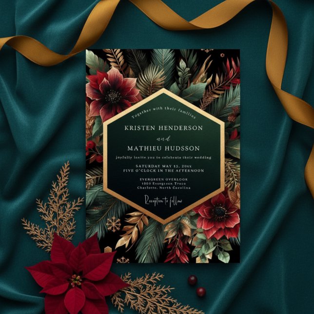 Invitación Deep Teal Bloom Luxe Wedding (Subido por el creador)