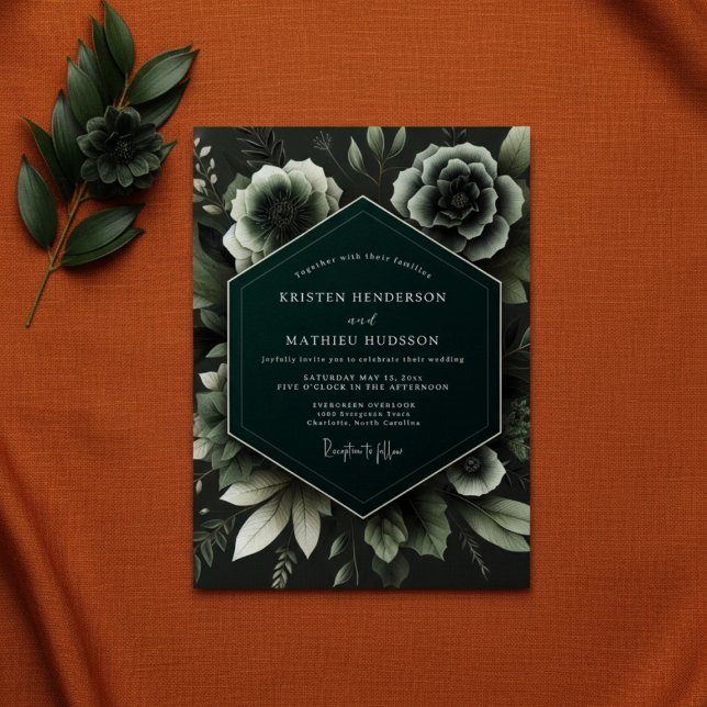 Invitación Deep Teal Botanical Enchantment Wedding (Subido por el creador)