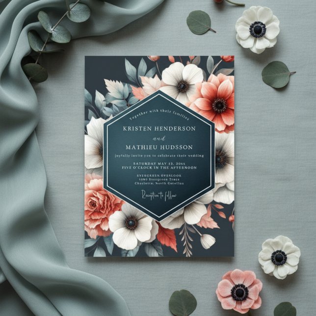 Invitación Deep Teal Floral Bloom Wedding (Subido por el creador)