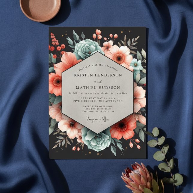 Invitación Deep Teal Floral Elegance Wedding (Subido por el creador)