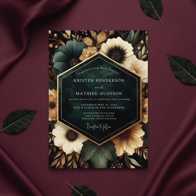 Invitación Deep Teal Floral Opulent Wedding (Subido por el creador)