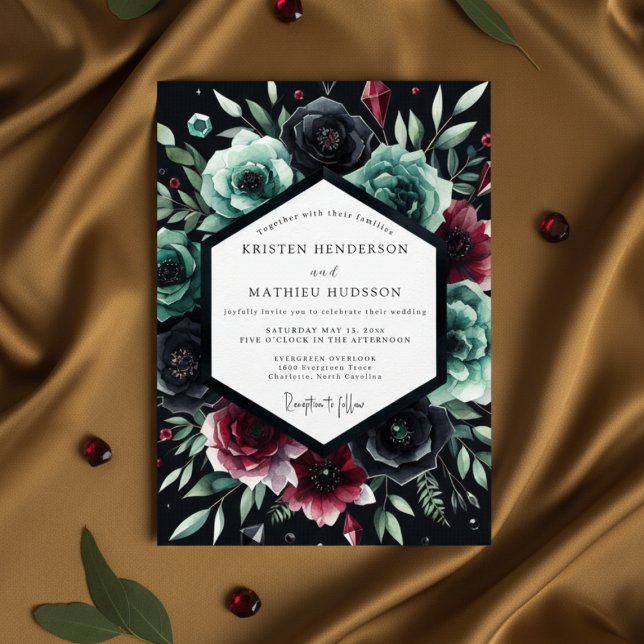 Invitación Deep Teal Floral Romance Wedding (Subido por el creador)