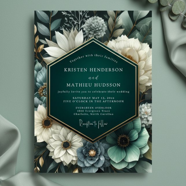 Invitación Deep Teal Lush Bloom Wedding (Subido por el creador)