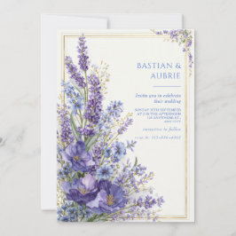 Invitación Deep Violet Poppy Romantic Botanical Gold Frame