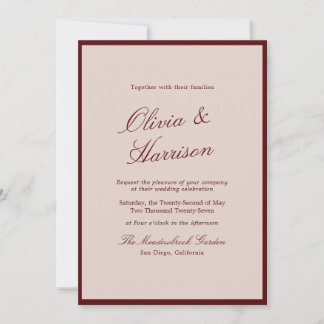 Invitación Deep Wine Old Money Calligraphy Wedding Invitation
