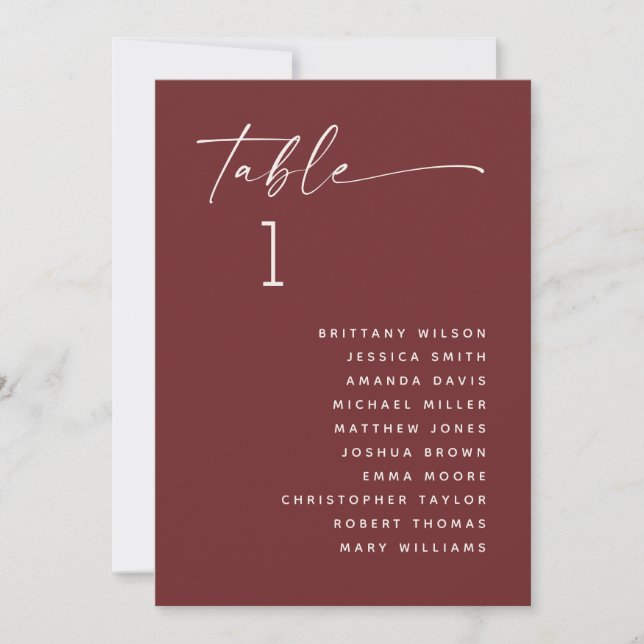 Invitación Deep Wine Red Wedding Seating Chart | Elegant Fall (Anverso)
