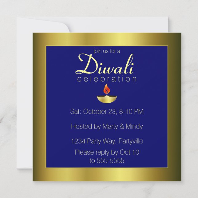 Invitación Deepas de oro en omnio sobre azul (Anverso)