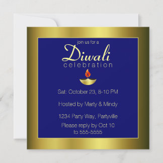 Invitación Deepas de oro en omnio sobre azul