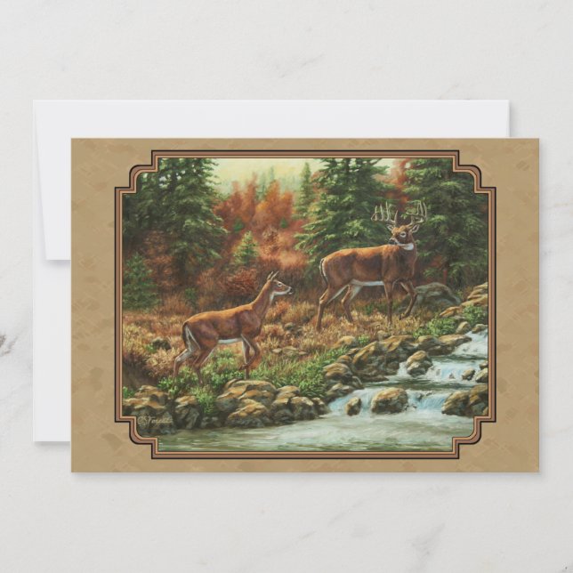 Invitación Deer and Stream Waterfall Tan (Anverso)