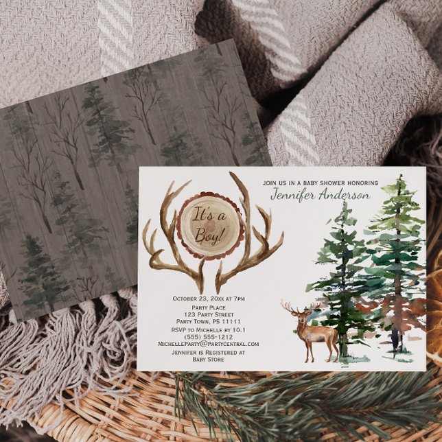 Invitación Deer Antler Baby Shower de Forest Woodland Country (Subido por el creador)