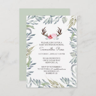 Invitación DEER ANTLER Baby Shower Invite, Chica