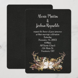 Invitación Deer Antler Boda Bouquet sobre el cuero