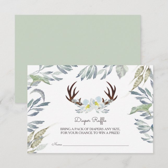 Invitación Deer Antler Boy Baby Shower Diaper Raffle (Anverso / Reverso)