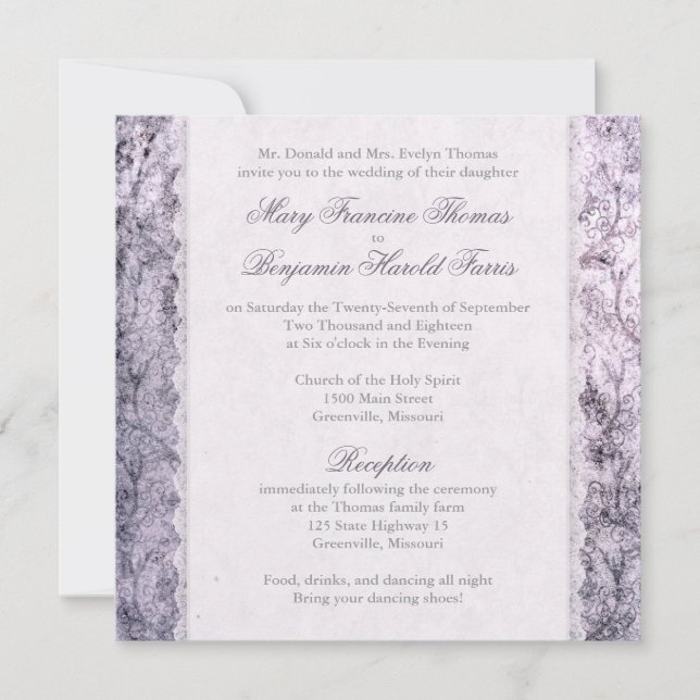Invitación Deer Antler Damask Lilac Purple Boda (Anverso)