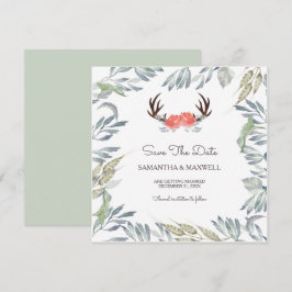 Invitación DEER ANTLER & Greeneration Save The Date, Peach Fl