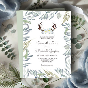 Invitación DEER ANTLER Rustic Sage Green Boda