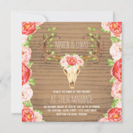 Invitación Deer Antler Rustic Wood Watercolor Boda