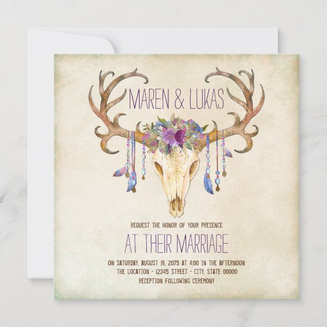 Invitación Deer Antler Southwestern Boda (Anverso)