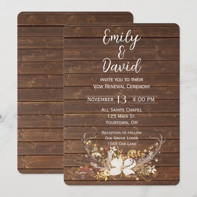 Invitación Deer Antlers Boda Vow Renewal (Anverso / Reverso)