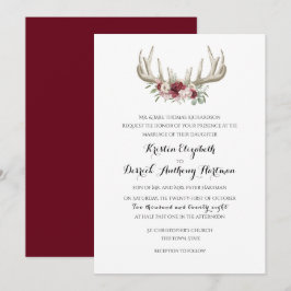 Invitación Deer Antlers Burgundy Floral Boda