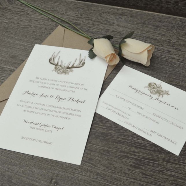 Invitación Deer Antlers Elegant Woodland Boda (Subido por el creador)