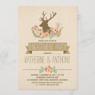 Invitación Deer antlers romántica fiesta de compromiso rústic