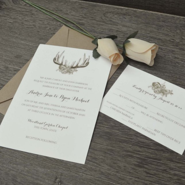 Invitación Deer Antlers Vintage Woodland Boda (Subido por el creador)